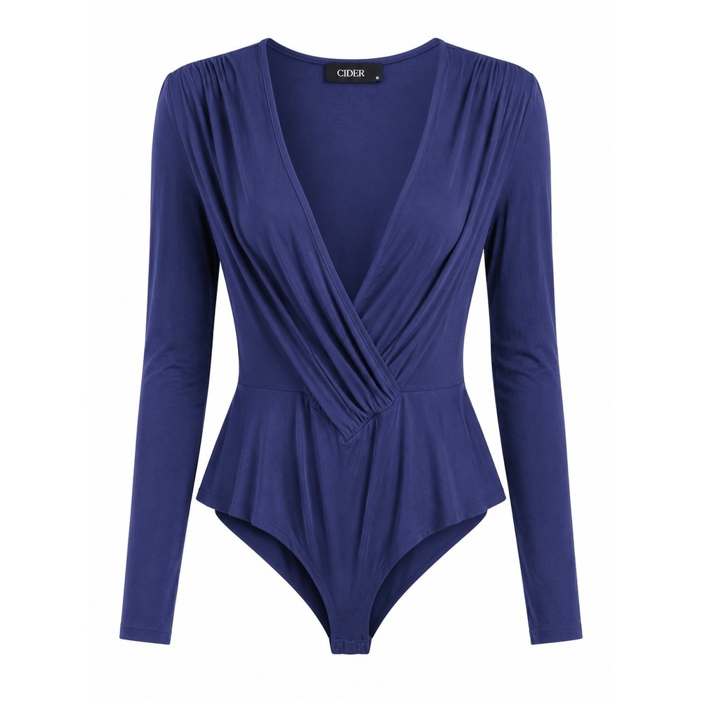 Cider Navy Blue Deep V-Neck Surplice Long Sleeve lightweight Bodysuit small